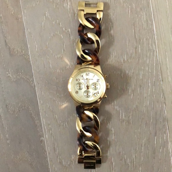 Michael kors gold & tortoise shell watch w/ box - Picture 1 of 3